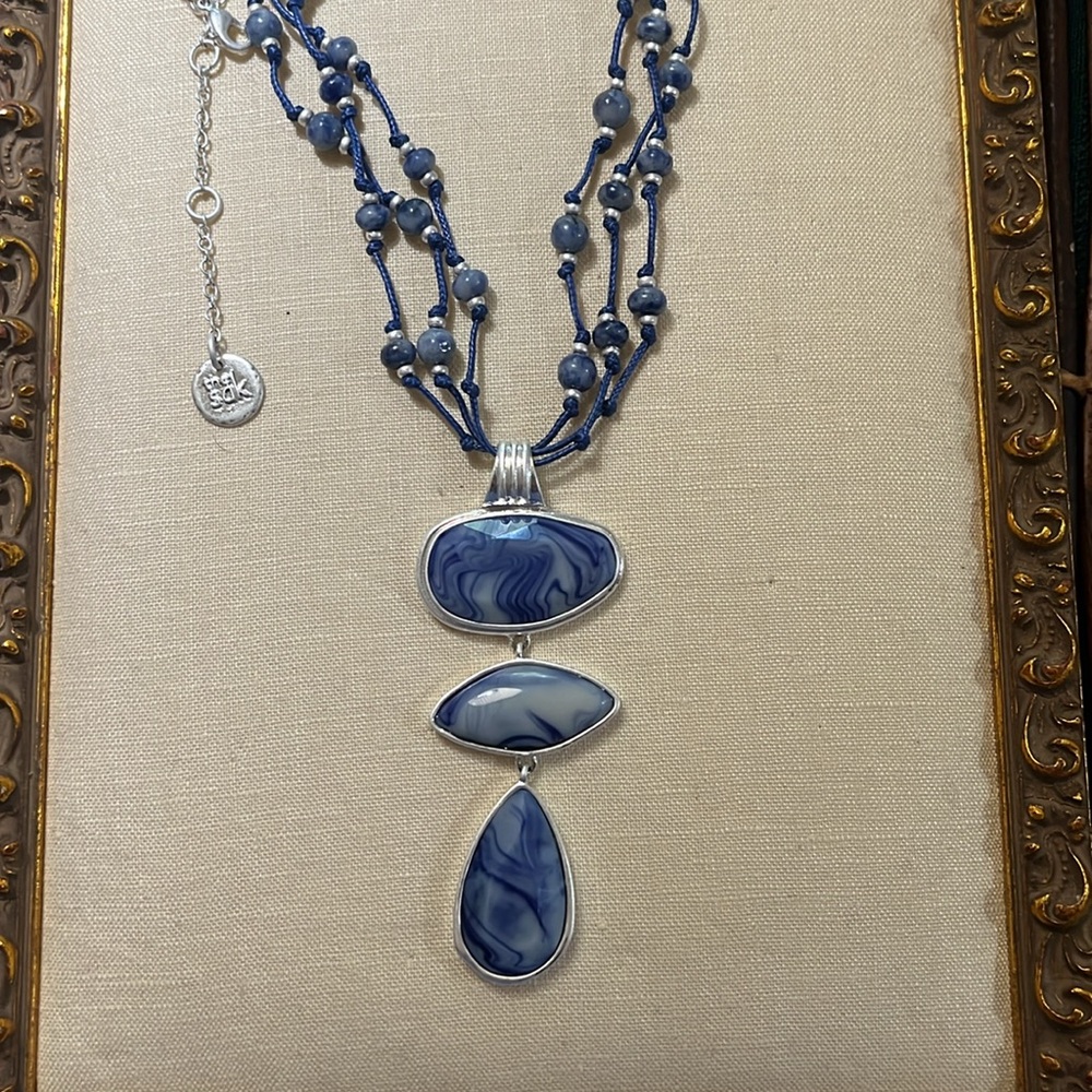The SAK Blue/Silver Tone Triple Pendant Reversible Necklace